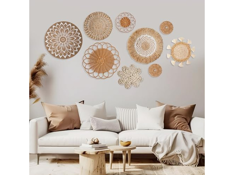Decoraciones de Ratán para Pared Conjunto de 11 Decoraciones de Cestas Empaque Personalizable