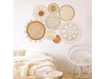 Decoración de Cestas de Pared Boho Redondas en Cestas de Cocina Tejidas Estilo Granja
