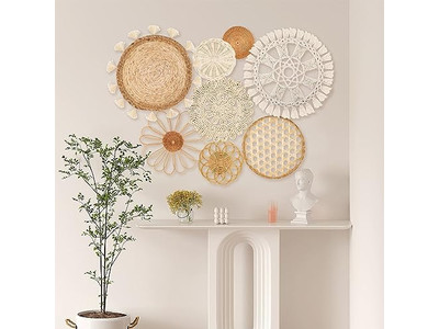 Decoración de Cestas de Pared Boho Redondas en Cestas de Cocina Tejidas Estilo Granja